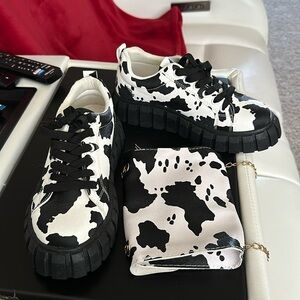Cow sneakers with matching purse